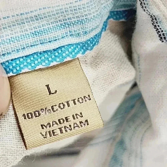 Tasso Elba Cotton Button down Short sleeve Striped Men's Casual Shirt L - Picture 5 of 6